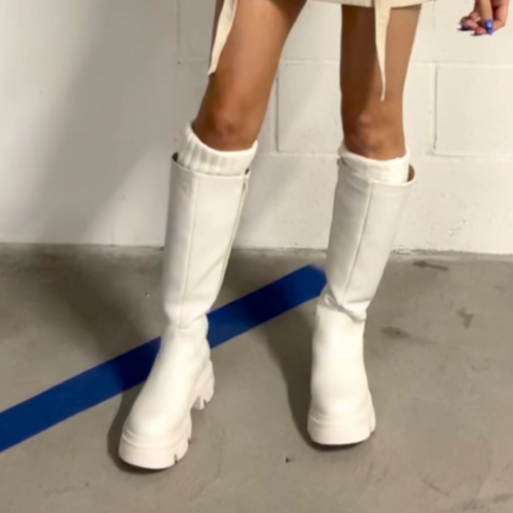 White Chunky Knee-High Boots